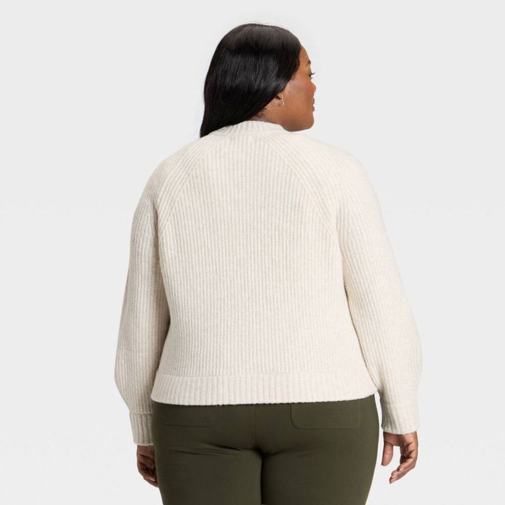 Women's Double Zip Cardigan Sweater - Ava & Viv Oatmeal 3X - Picture 2 of 4